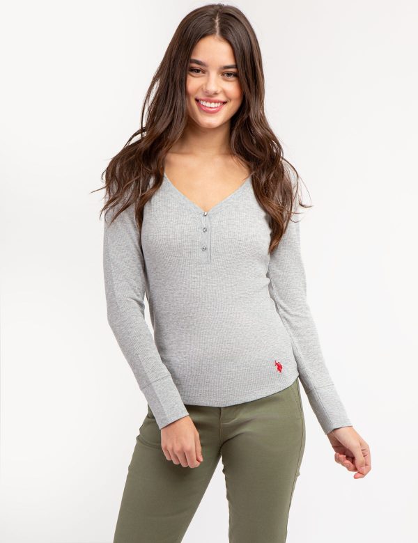 Long Sleeve Waffle Knit Henley